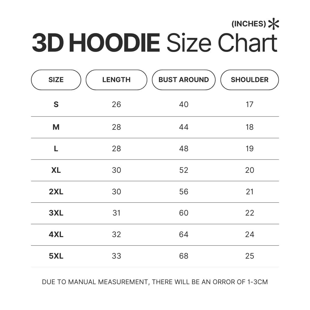 3D Hoodie Size Chart - Dota 2 Merchandise Store
