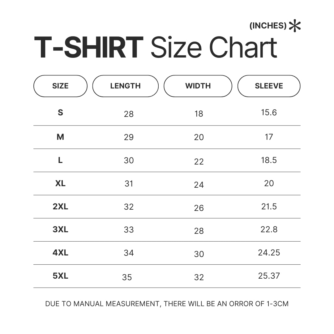 3D T shirt Size Chart - Dota 2 Merchandise Store