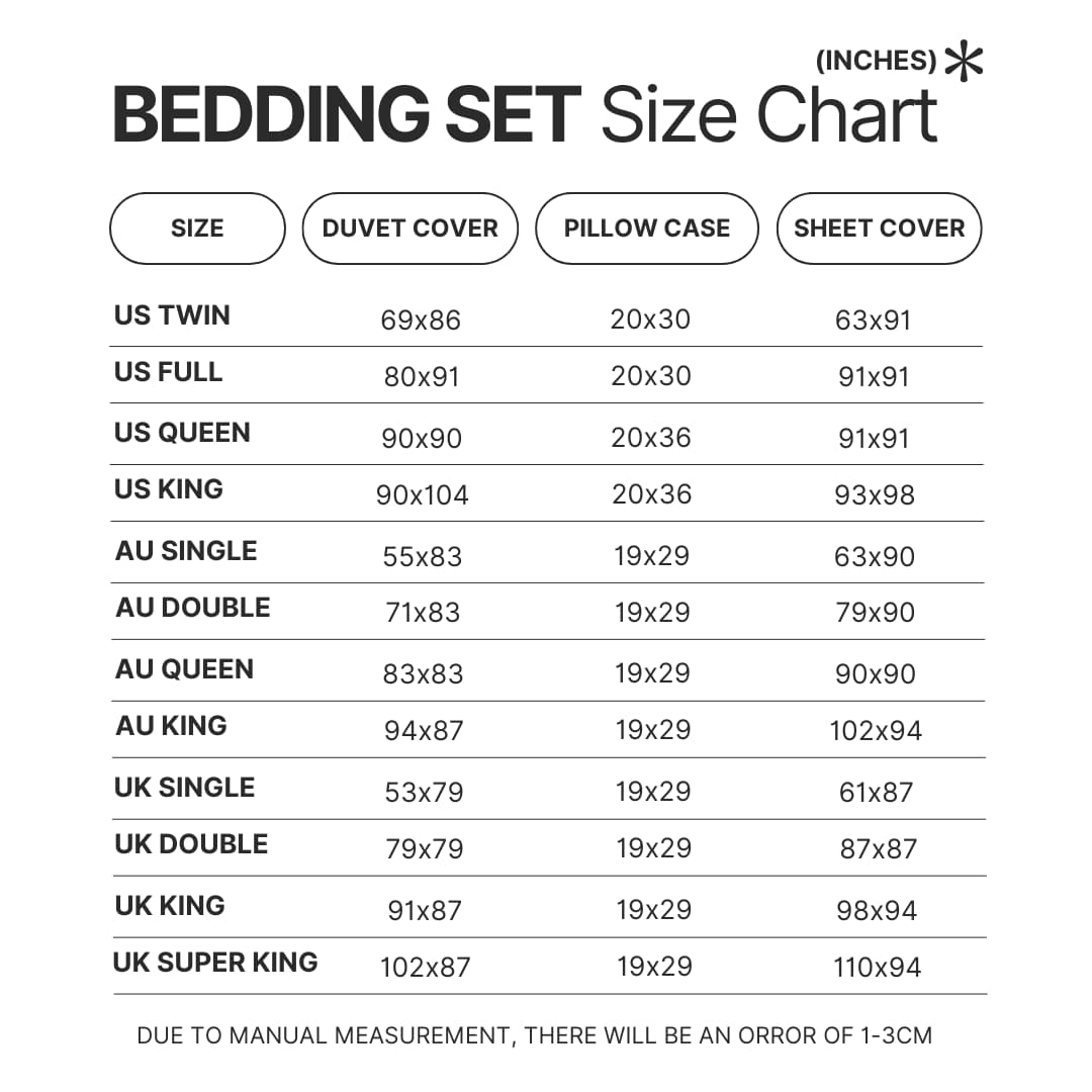 Bedding Set Size Chart - Dota 2 Merchandise Store