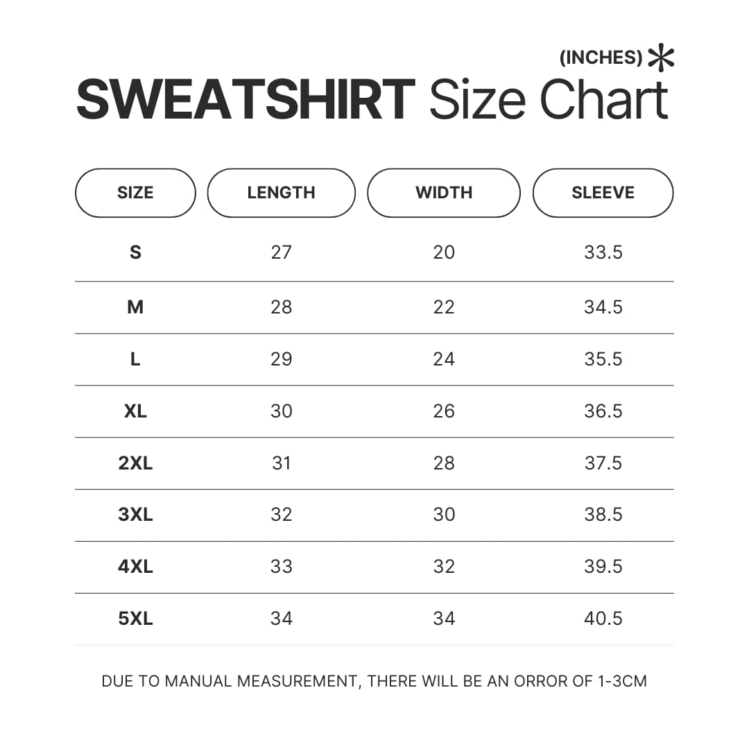 Sweatshirt Size Chart - Dota 2 Merchandise Store